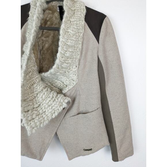 Desigual Jacket Wool Chunky Knit Faux Fur Art to Wear Boho Fall Winter Size 8 - Picture 6 of 16